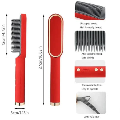 2 In 1 Hair Straightener Ceramic Heated Hair Brush