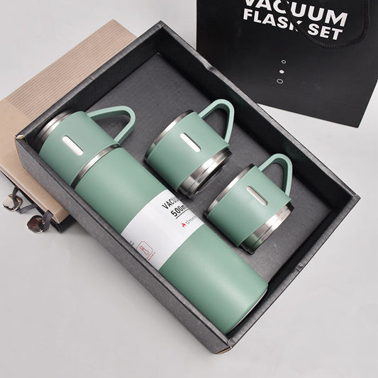 STAINLESS STEEL VACUUM FLASK SET 500ml WITH 3 CUPS